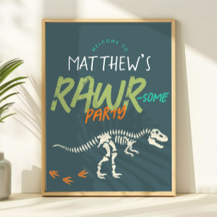 Poster Sinal de Boas-Vindas de Aniversário de Dinossauro