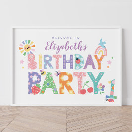 Poster Sinal de Boas-Vindas de Aniversário de Meninas Flo