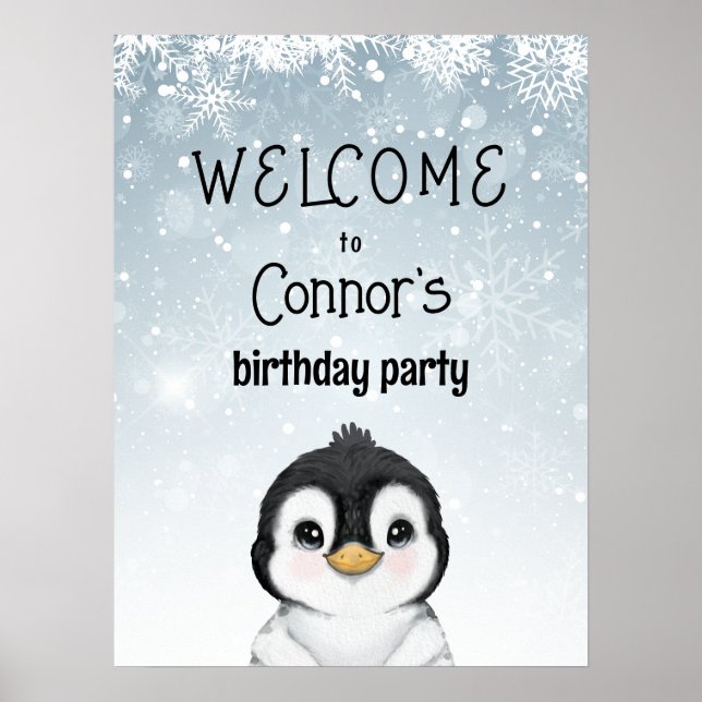 Poster Sinal de boas-vindas de aniversário do Pinguim (Frente)
