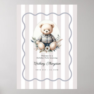 Poster Sinal de Boas-Vindas de Aniversário do Urso Teddy