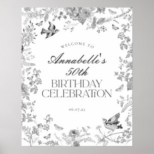 Poster Sinal de Boas-Vindas de Aniversário Floral Toile P