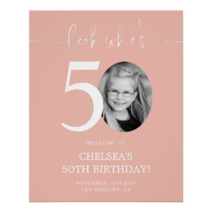 Pôster Sinal de boas-vindas de aniversário rosa 50º   Olh