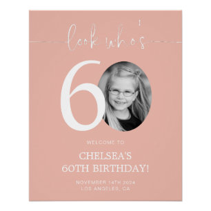 Pôster Sinal de boas-vindas de aniversário rosa 60 Olha