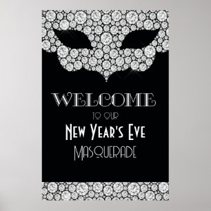 Poster Sinal de Boas-Vindas de Ano Novo da Mascarada Diam