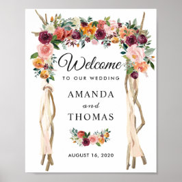 Poster Sinal de Boas-Vindas de Arco de Casamento Floral B