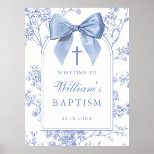 Poster Sinal de Boas-Vindas de Batismo Floral com Laço Az