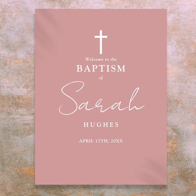 Poster Sinal de Boas-Vindas de Batismo Rosa Po dusty Rose (Dusty Rose Pink Baptism Christening Welcome Sign)