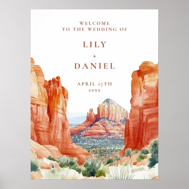Poster Sinal de Boas-Vindas de Casamento Aquarela Montanh (Frente)