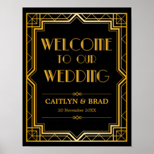 Pôster Sinal de Boas-Vindas de Casamento   Art Deco