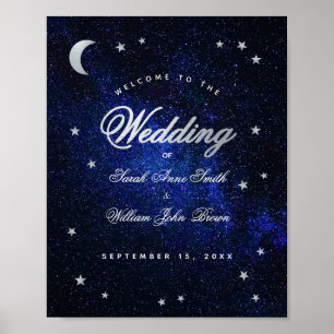 Poster Sinal de Boas-Vindas de Casamento Azul Estrelas e 