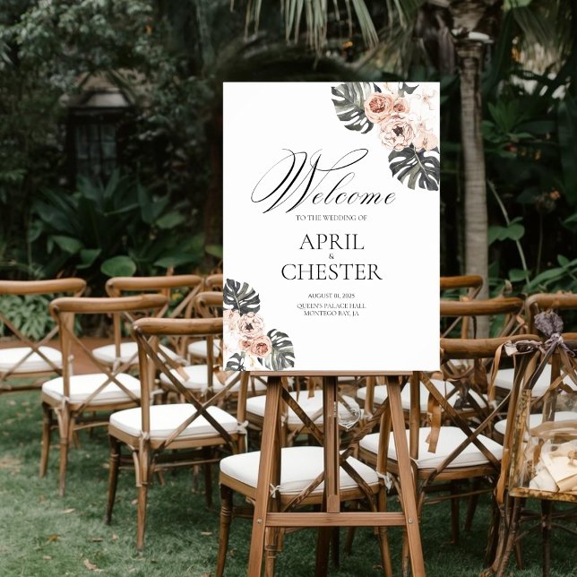 Poster Sinal de Boas-Vindas de Casamento Black Palm (Criador carregado)