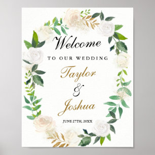 Poster Sinal de Boas-Vindas de Casamento Blush Dourado Aq
