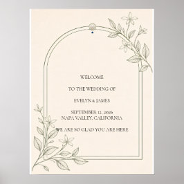 Poster Sinal de Boas-Vindas de Casamento Botânico Oliva