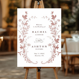 Poster Sinal de Boas-Vindas de Casamento Botânico Rosa Po