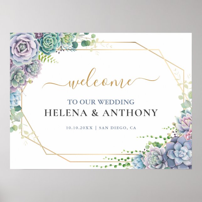 Poster Sinal de Boas-vindas de Casamento Botânico Suculto (Frente)