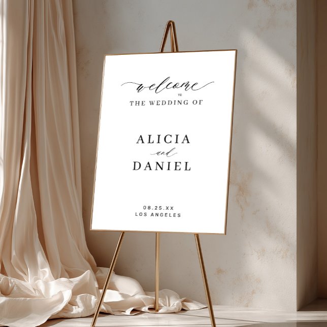 Poster Sinal de boas-vindas de casamento branco elegante  (Criador carregado)