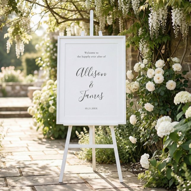 Poster Sinal de Boas-Vindas de Casamento Branco Moderno (Criador carregado)