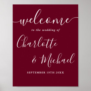 Poster Sinal de Boas-Vindas de Casamento Burgundy Signatu
