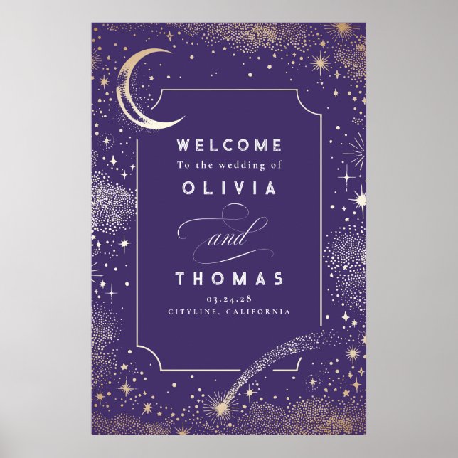 Poster Sinal de Boas-Vindas de Casamento Celestial Noite  (Frente)