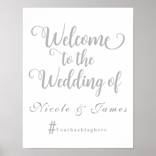 Pôster Sinal de Boas-Vindas de Casamento Cinza e Branco c (Frente)
