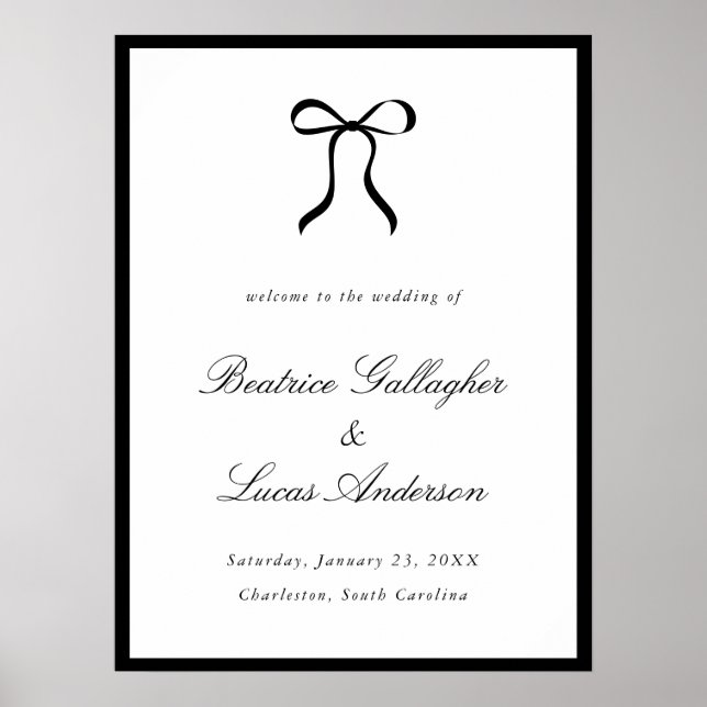 Poster Sinal de Boas-Vindas de Casamento Clássico com Laç (Frente)