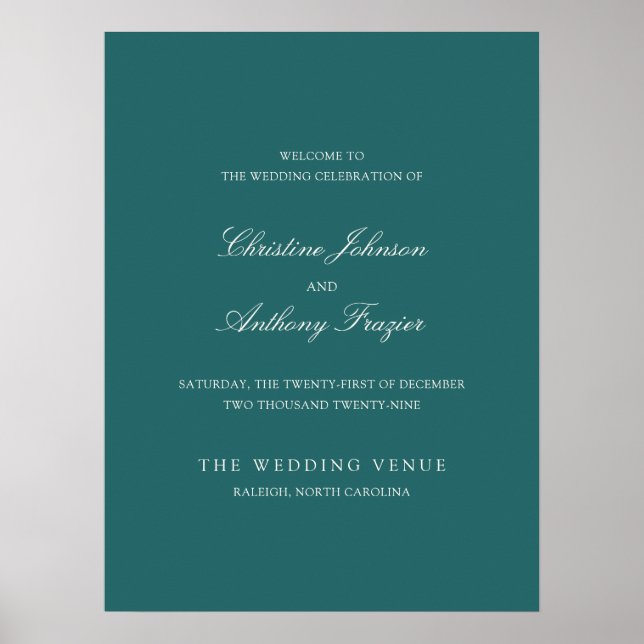 Poster Sinal de Boas-Vindas de Casamento Clássico em Verd (Frente)
