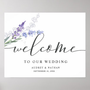 Poster Sinal de Boas-Vindas de Casamento com Aguarela Lav