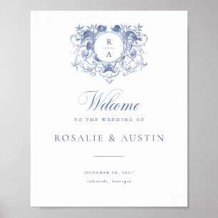 Poster Sinal de Boas-Vindas de Casamento com Brasão Flora