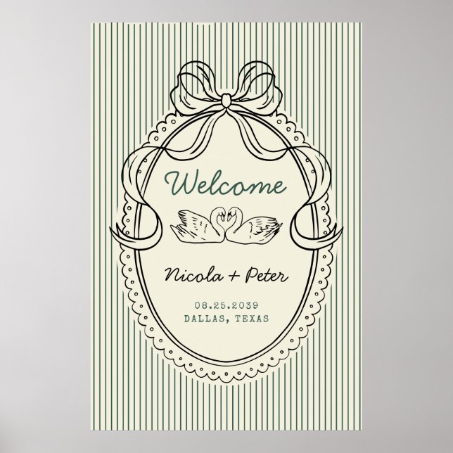 Poster Sinal de Boas-Vindas de Casamento com Cisne Desenh (Frente)