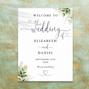 Poster Sinal de Boas-Vindas de Casamento com Coração Flor