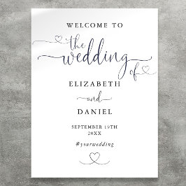 Poster Sinal de Boas-Vindas de Casamento com Coração Pret