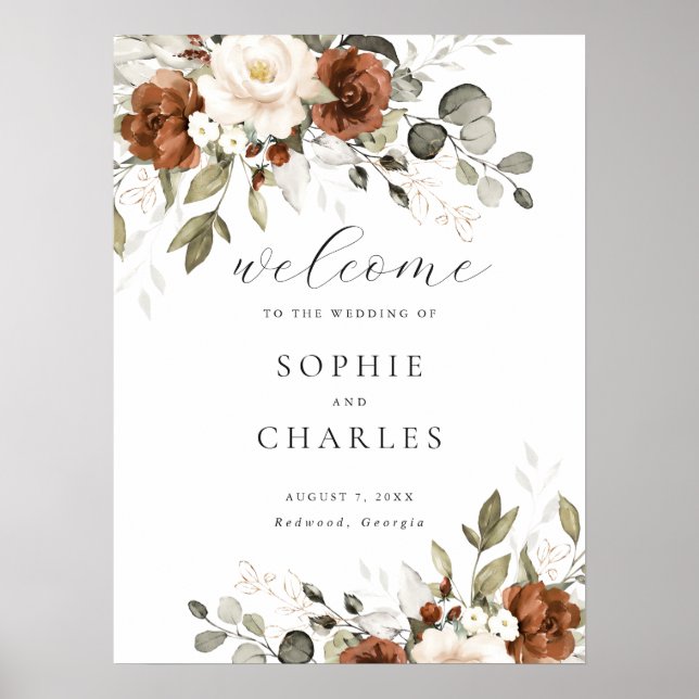 Poster Sinal de Boas-Vindas de Casamento com Creme de Fer (Frente)