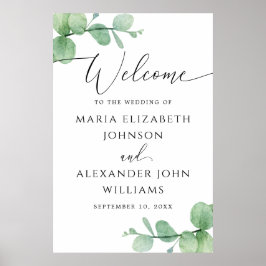 Poster Sinal de Boas-Vindas de Casamento com Eucalipto |