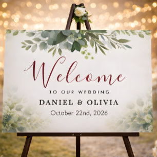 Poster Sinal de Boas-Vindas de Casamento com Folhagem de