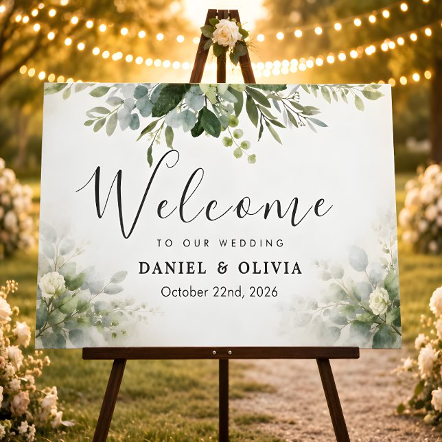 Poster Sinal de Boas-Vindas de Casamento com Folhagem Ver (Criador carregado)