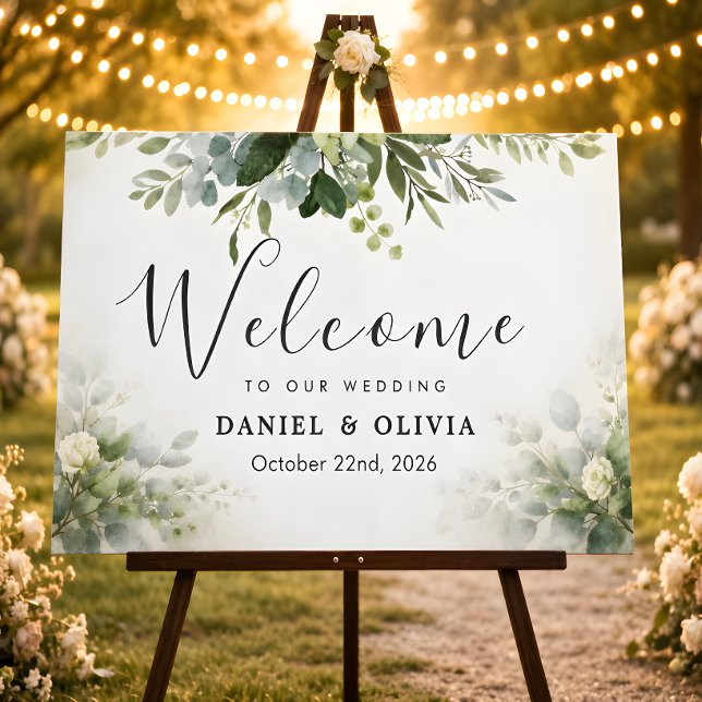 Poster Sinal de Boas-Vindas de Casamento com Folhagem Ver (Criador carregado)