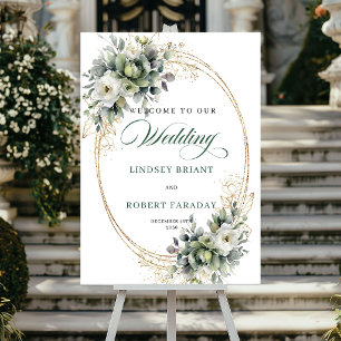 Poster Sinal de boas-vindas de casamento com folhagem ver