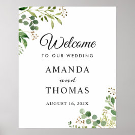 Poster Sinal de Boas-Vindas de Casamento com Folhas de Eu