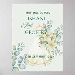 Poster Sinal de Boas-Vindas de Casamento com Folhas de Eu