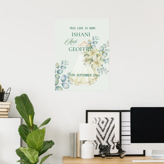 Poster Sinal de Boas-Vindas de Casamento com Folhas de Eu (Escritório em casa)