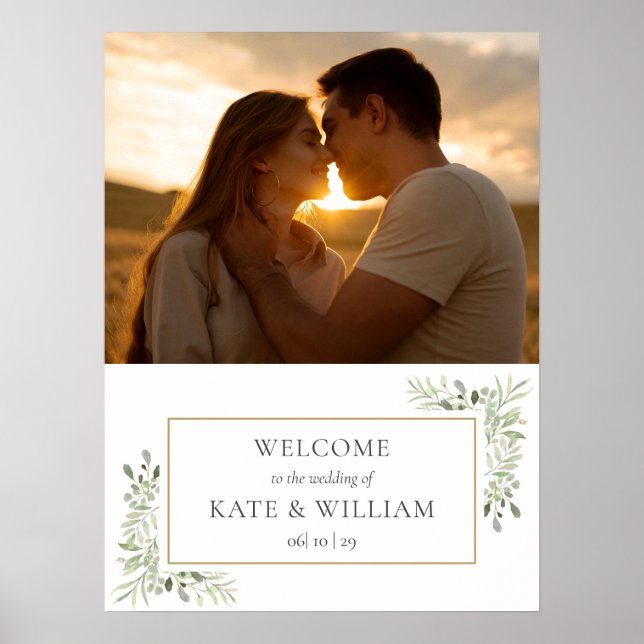 Poster Sinal de Boas-Vindas de Casamento com Foto de Folh (Frente)