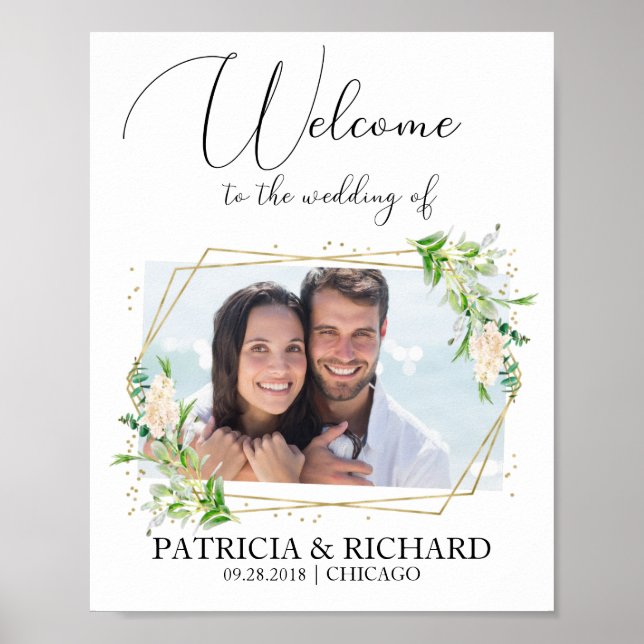 Poster Sinal de Boas-Vindas de Casamento com Foto de Vege (Frente)