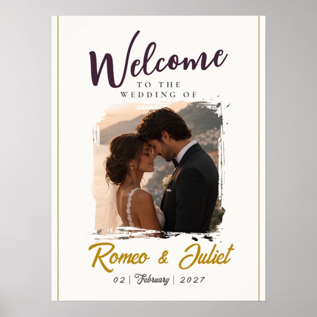 Poster Sinal de Boas-Vindas de Casamento com Foto Mínima (Frente)