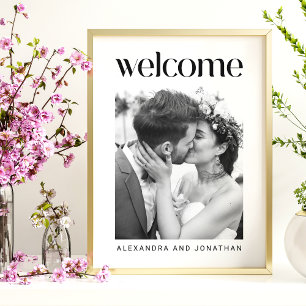 Poster Sinal de Boas-Vindas de Casamento com Foto Preto e