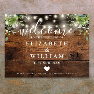 Poster Sinal de Boas-Vindas de Casamento com Luzes de Cor