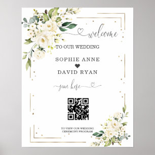 Poster Sinal de Boas-Vindas de Casamento com QR Code de C