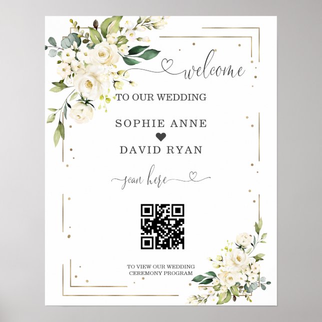 Poster Sinal de Boas-Vindas de Casamento com QR Code de C (Frente)