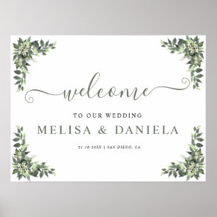 Poster Sinal de Boas-Vindas de Casamento com Vegetação Mi