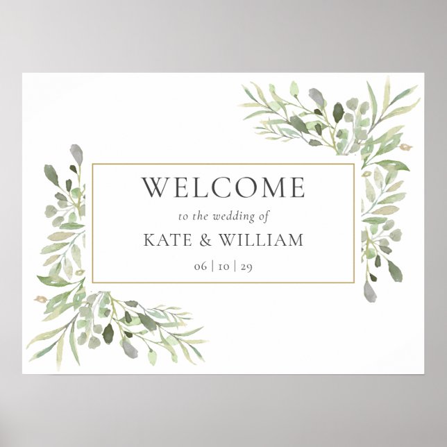Poster Sinal de Boas-Vindas de Casamento com Verde (Frente)