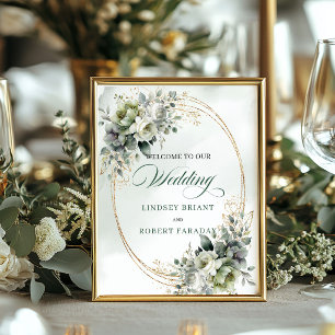 Poster Sinal de Boas-Vindas de Casamento com Verde Elegan